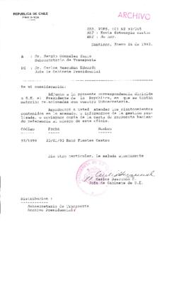 [Oficio  Gab. Pres. Ord. N° 0365 de Jefe de Gabinete Presidencial, remite copia de carta que se indica]