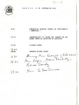 [Agenda presidente día martes 6 de octubre de 1992]