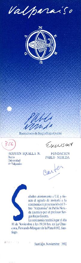 [Invitación al lanzamiento del libro "Valparaíso" de Pablo Neruda]