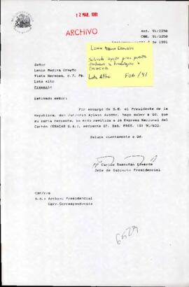[Carta de respuesta de Jefe de Gabinete al Sr. Lenin Medina por solicitud de empleo]