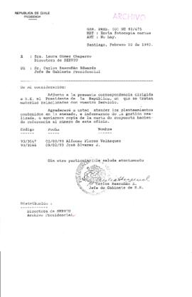 [Oficio  Gab. Pres. Ord. N° 0675  de Jefe de Gabinete Presidencial, remite copia de carta que se indica]