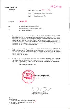 [Oficio del Jefe de Gabinete Presidencial dirigido al Jefe de la División Jurídico Legislativa, Sr. Pedro Correa, en relación al proyecto que modifica la Ley N° 18.469]