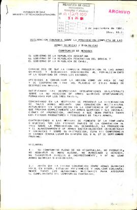 Declaración Conjunta sobre la prohibición completa de las armas química y biológicas. Compromiso de Mendoza.
