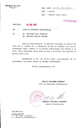 [Oficio  Gab. Pres. Ord. N° 0100 de Jefe de Gabinete Presidencial, remite copia de carta que se indica]