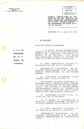 [Formula indicaciones al proyecto de ley que modifica las leyes orgánicas constitucionales de las Fuerzas Armadas y de Carabineros de Chile (Boletín nº 647-02)]