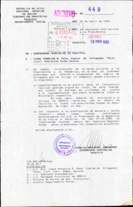 [Orden N° 449 de la Gobernación Provincial de Valdivia]