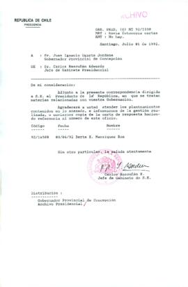 [Carta del Jefe de Gabinete de la Presidencia a Gobernador Provincial de Concepción]