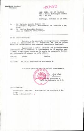 [Carta del Jefe de Gabinete de la Presidencia a SEREMI de Justicia (S) X Región]