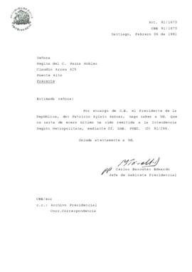 [Se remite carta a intendencia de Región Metropolitana]
