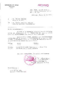 [Oficio  Gab. Pres. Ord. N° 1116 de Jefe de Gabinete Presidencial, remite copia de carta que se indica]