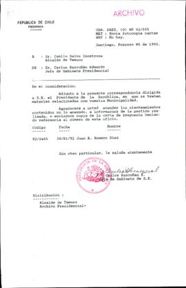 [Carta de Jefe de Gabinete de la Presidencia a Alcalde de Temuco]