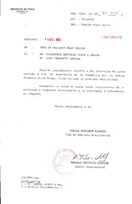 [Oficio Gab. Pres. Ord. N° 6402 de Jefe de Gabinete Presidencial, remite copia de carta que se indica]