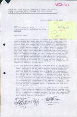 [Carta de la organización mapuche  del Consejo de todas las Tierras dirigida al Presidente Patricio Aylwin]