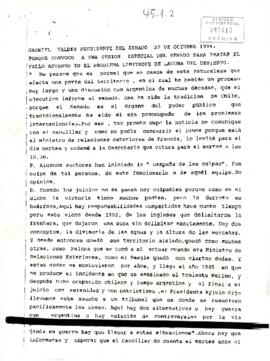 [Declaración del Presidente del Senado, Gabriel Valdés sobre Laguna de Desierto entre Chile y Argentina]