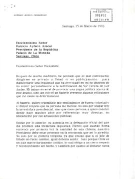 [Carta de Hernán Larraín Fernández al Presidente Patricio Aylwin]