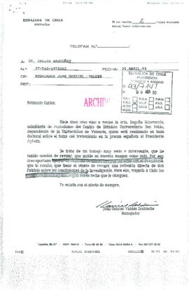 [Fax del Embajador de Chile en España]