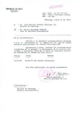 [Carta del Jefe de Gabinete de la Presidencia a Alcalde (S) de Santiago]
