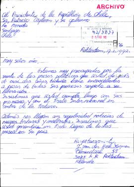 [Carta de opinión dirigida al Presidente Patricio Aylwin, referente a situación de presos políticos]