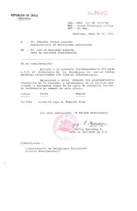 [Carta del Jefe de Gabinete de la Presidencia a Subsecretario de Relaciones Exteriores]