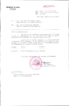 [Carta del Jefe de Gabinete de la Presidencia a Subsecretario de Obras Públicas]