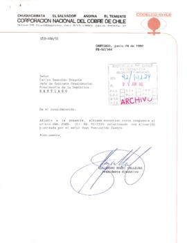 [Carta del Presidente Ejecutivo de CODELCO dirigida al Jefe de Gabinete Presidencial]