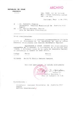 [Carta del Jefe de Gabinete de la Presidencia a SEREMI de Justicia VIII Región]