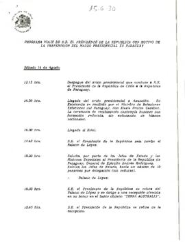 Programa viaje de S.E. El Presidente de la República con motivo de la transmisión del Mando Presidencial en Paraguay