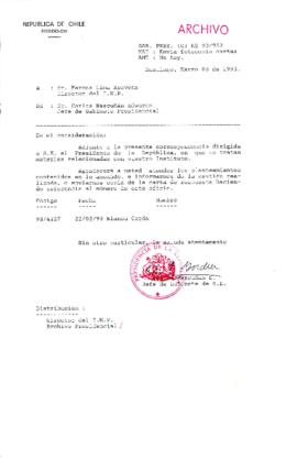 [Oficio  Gab. Pres. Ord. N° 0952 de Jefe de Gabinete Presidencial, remite copia de carta que se indica]