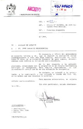 [Oficio del Alcalde de la Municipalidad de Quilpué mediante el cual informa gestión en solicitud de asignación de un recurso habitacional municipal de emergencia]