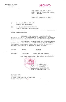 [Oficio  Gab. Pres. Ord. N° 2558 de Jefe de Gabinete Presidencial, remite copia de carta que se indica]