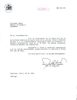 [Carta del Jefe de Gabinete de la Presidencia a diputado Héctor Olivares]