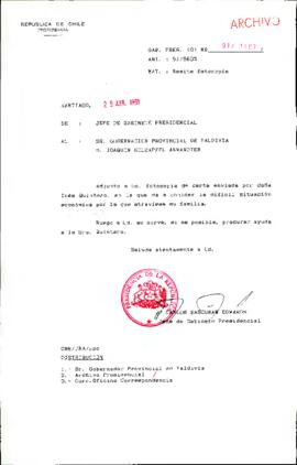 [Se remite fotocopia de correspondencia a Gobernación Provincial de Valdivia]