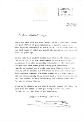 [Carta de su Reina Beatrix de los Países Bajos al Presidente Aylwin].