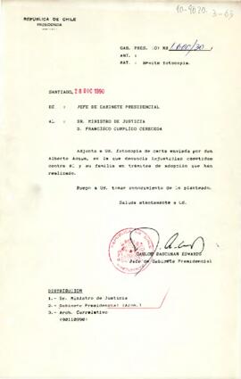 [Carta de Jefe de Gabinete a Ministro de Justicia remitiendo carta don Alberto Acqua denunciando injusticias en trámites de adopción]