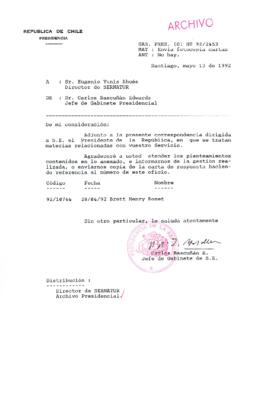 [Carta del Jefe de Gabinete de la Presidencia a Director de SERNATUR]