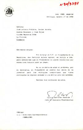 [Carta declinando solicitud de entrevista con el  Presidente por parte de jóvenes].