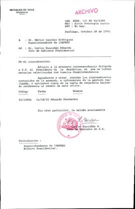 [Carta del Jefe de Gabinete de la Presidencia a Superintendente de Isapres]