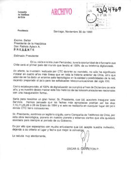 [Invitación de la Compañía de Teléfonos de Chile dirigida al Presidente Patricio Aylwin]