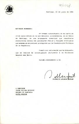 [Carta respuesta del Presidente al Monseñor Jorge Medina Estévez].