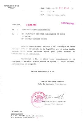 [Oficio  Gab. Pres. Ord. N° 0383 de Jefe de Gabinete Presidencial, remite copia de carta que se indica]