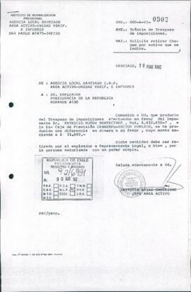 [Carta de Agencia Local de Santiago del Instituto del Normalización Previsional]