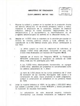 Ministerio de Educación, cumplimiento metas 1992