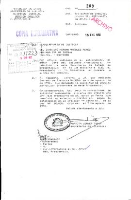 [Carta de respuesta de la Subsecretaria de Justicia ante solicitud de indulto]