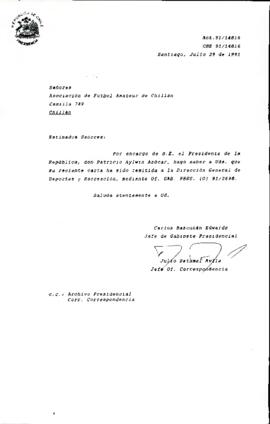 [Carta de respuesta a Asociación de Fúltbol amateur remitiendo su carta a Dirección General de Deportes]