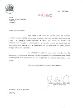 [Carta del Jefe de Gabinete de la Presidencia a Director del Instituto Geopolítico de Chile]
