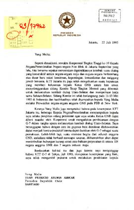 [Carta enviada por Presidente de Indonesia]