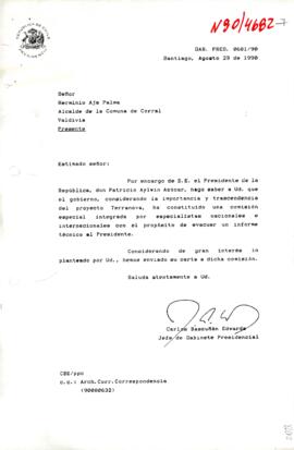 [Carta informando al Alcalde de la Comuna de Corral la consideración del Presidente respecto el "Proyecto Terranova"].