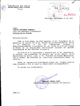 [Carta del Ministro Secretario General de Gobierno dirigido al Jefe de Gabinete Presidencial referente a destino de obras que forman el Museo de la Solidaridad]
