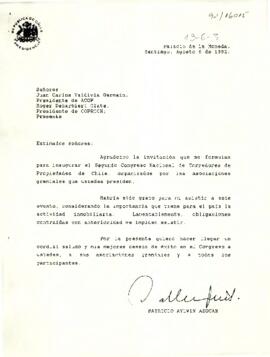 [Carta de respuesta a invitación Segundo Congreso Nacional de Corredores de Propiedades de Chile]