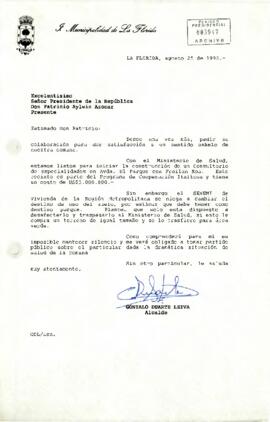 [Carta de Alcalde de la Florida dirigida a Presidente Aylwin solicitando apoyo en  gestiones para construcción de consultorio]